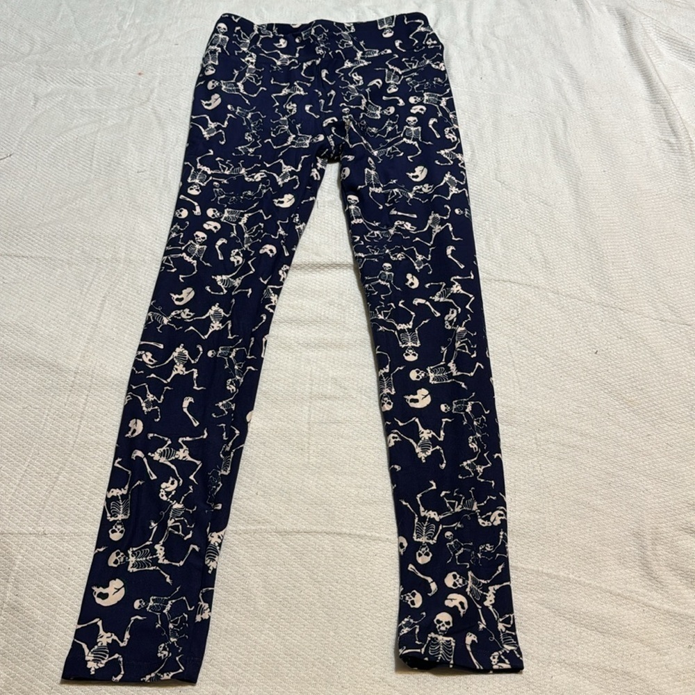 Lularoe Navy with White Skeletons Halloween Leggings One Size - Picture 4 of 6